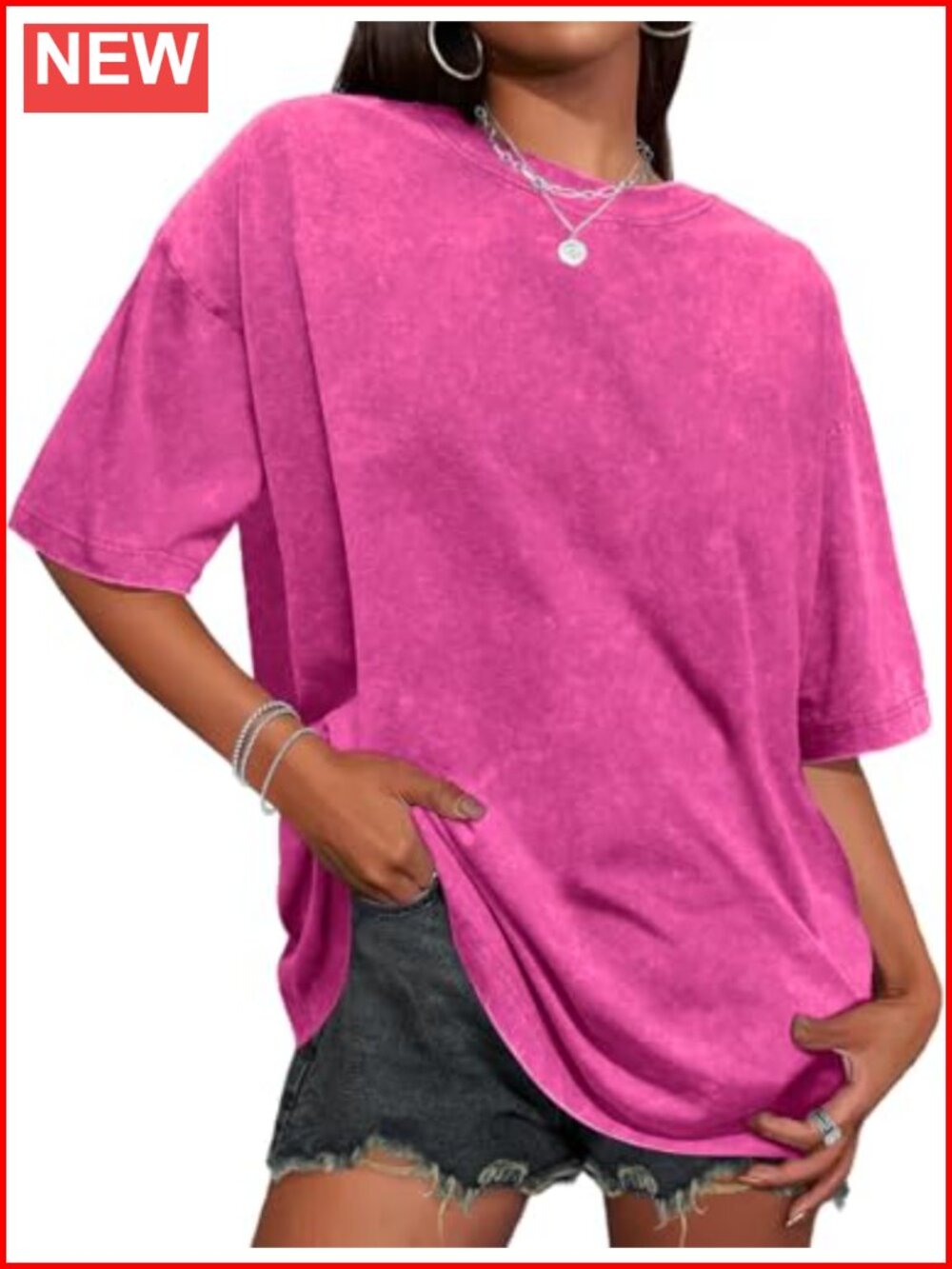 Oversized Washed Cotton Tee for Women Crew Neck Short Sleeve Loose Fit